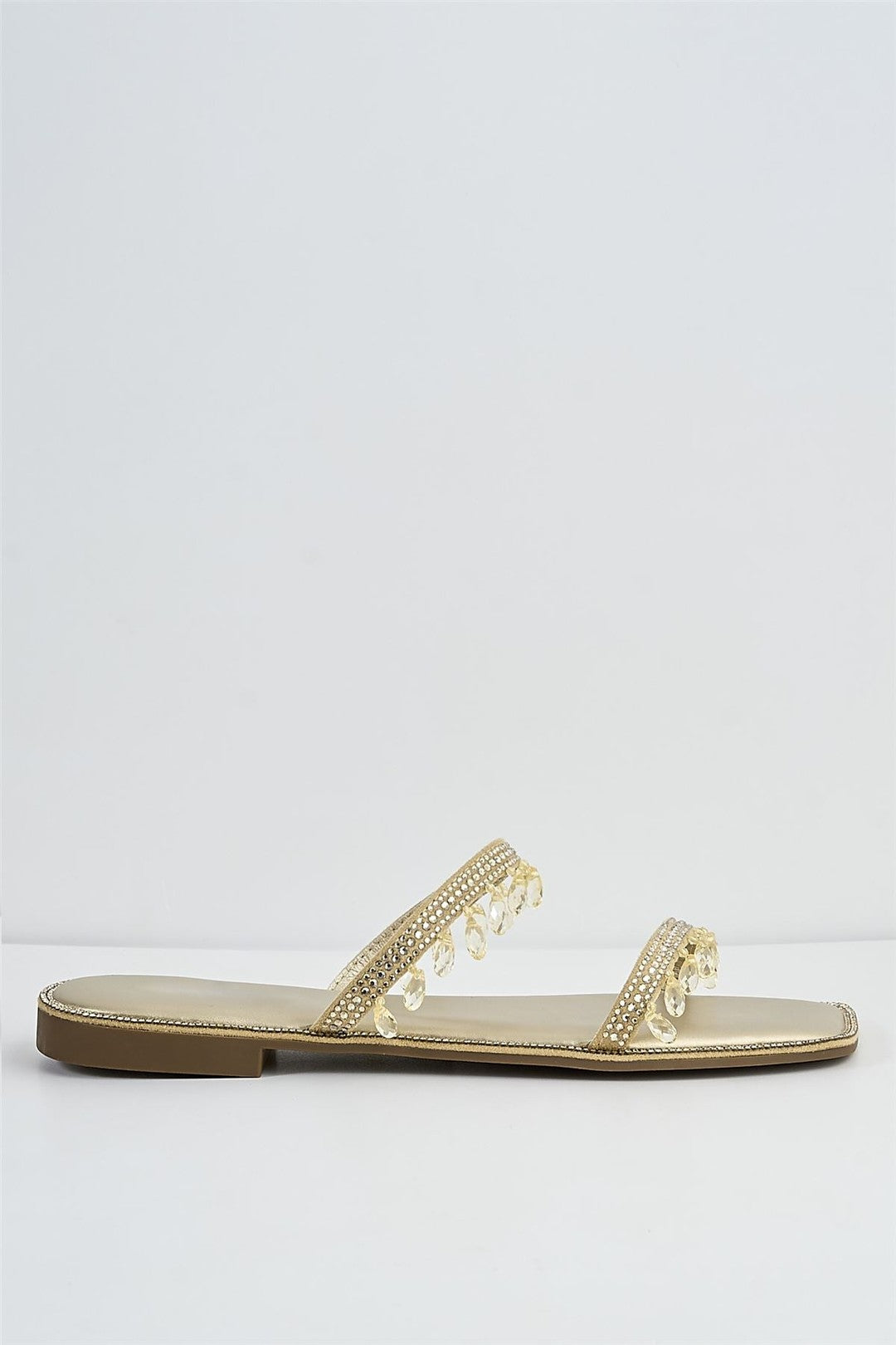Maddie 2 Band Gemstone Droplet Flat Sliders In Gold 1008-GOL