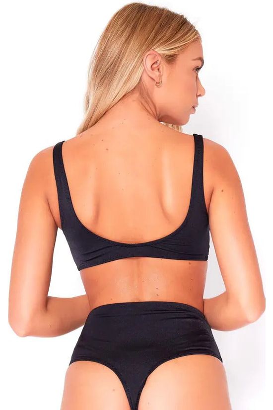 High Waisted Thong Bikini Bottoms In Black BTB19