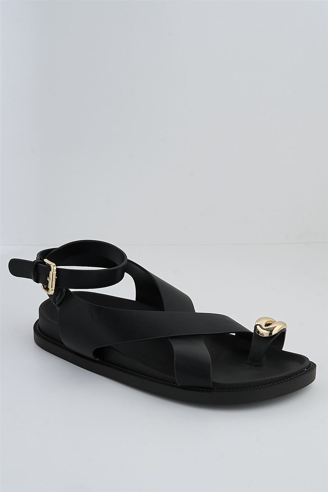 Julia Gold Pebble Detail Crossover Anklestrap Sandals In Black KIDMAN368-BLK