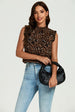 Leopard Print Frill Trim Sleeve Frill Neck Blouse Top In Brown by FS Collection