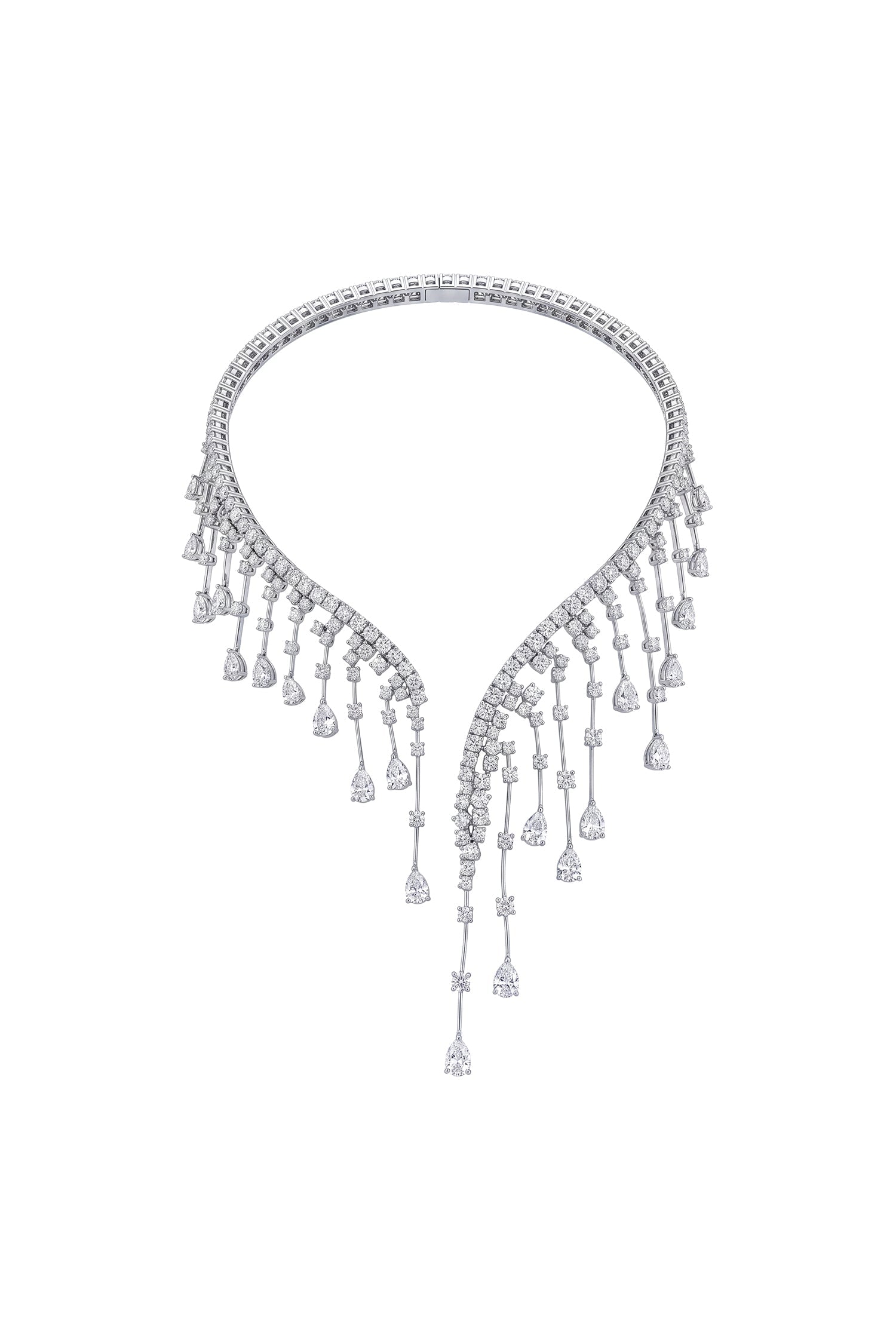 Rueny Luxury V Shape Multi Layer Crystal Drop Rhinestone Tassel Necklace A260900146