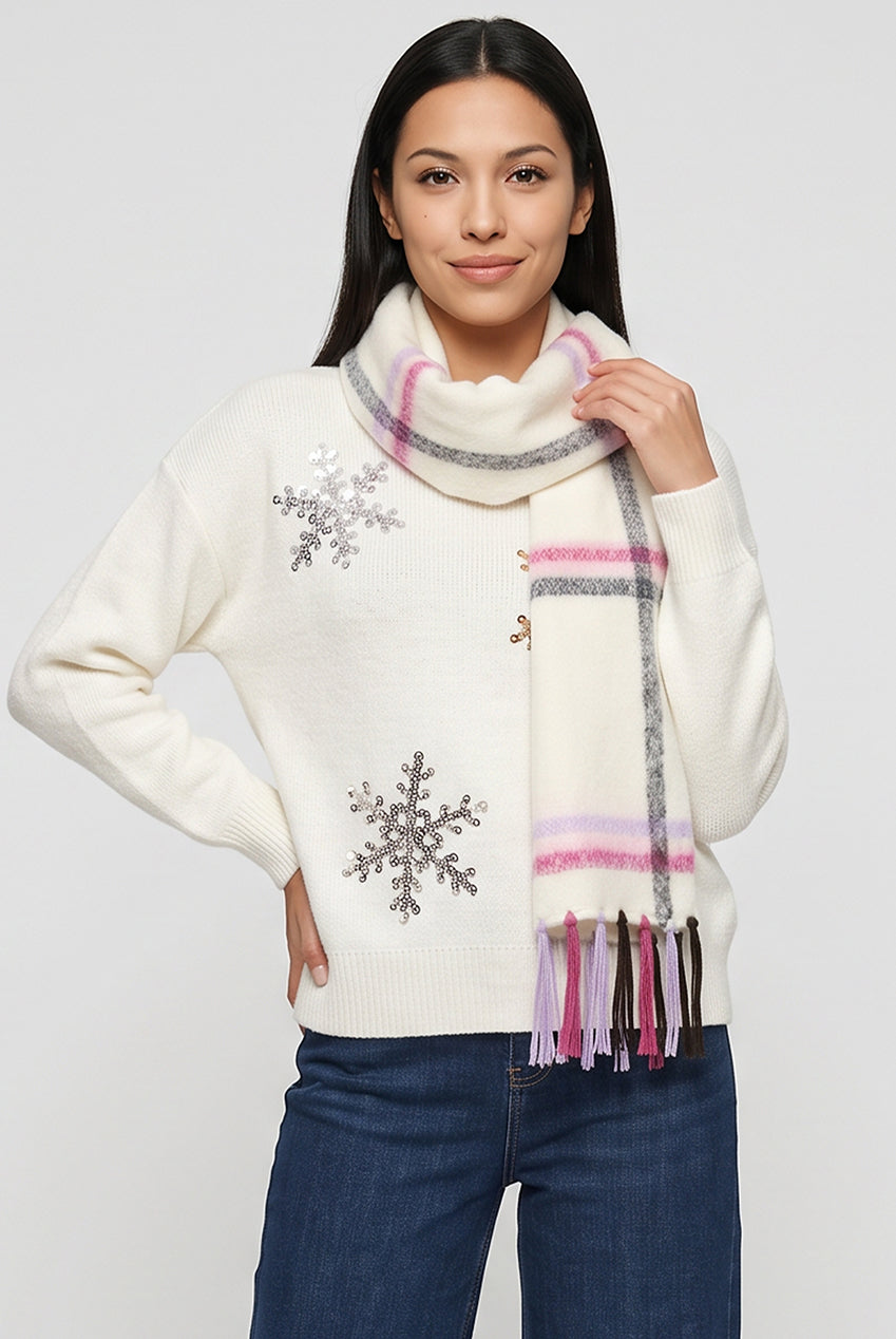 Multi Ladies Check Scarf With Tassel Fringe AC0003