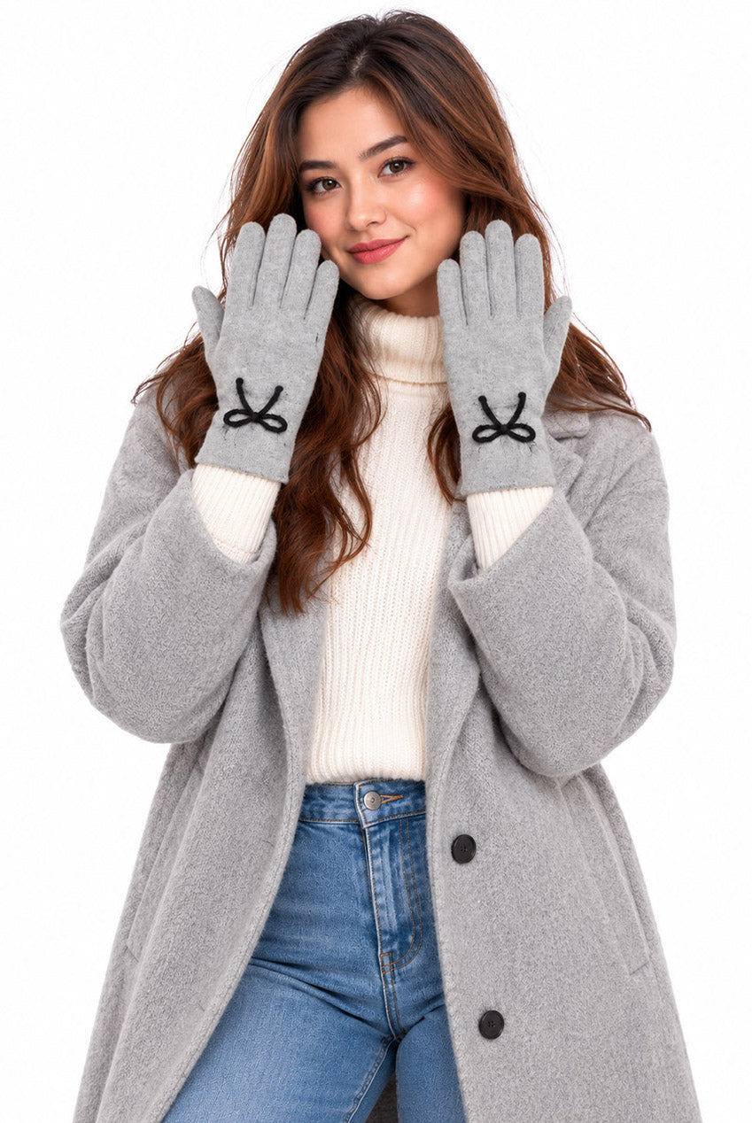Grey Bow Detail Knit Gloves AC0016