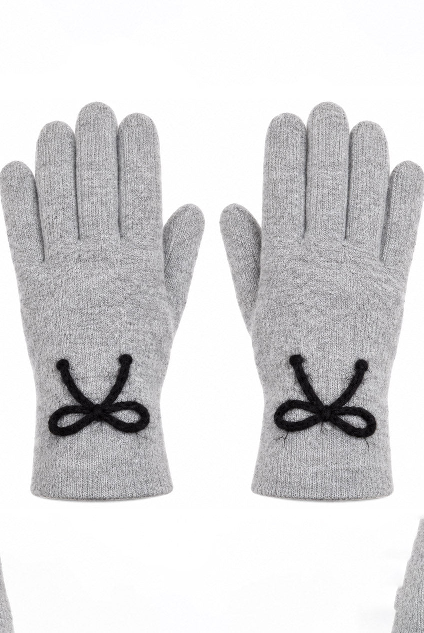 Grey Bow Detail Knit Gloves AC0016
