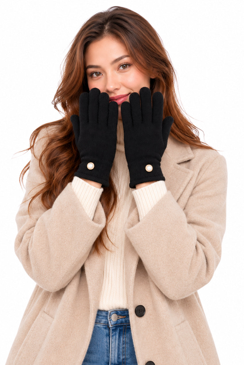 Black Gold Button Detail Gloves AC0017