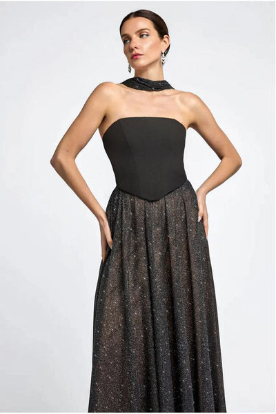 Black Glitter - Glitter Chiffon Scarf by Goddiva