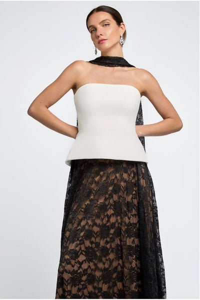 Black - Floral Lace Scarf by Goddiva