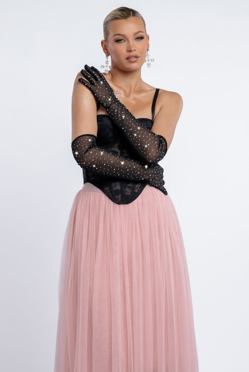 Diamante Embellished Mesh Gloves AC14