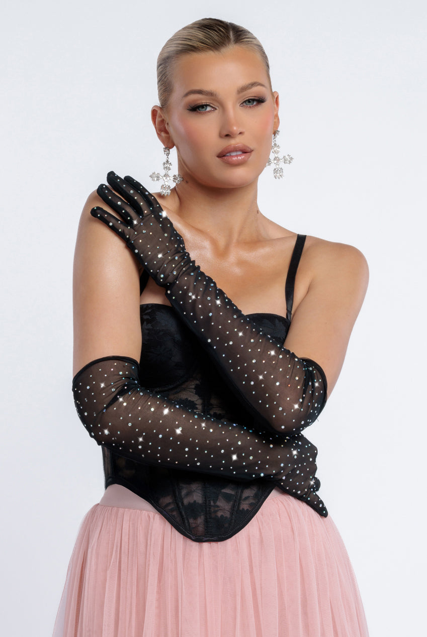 Diamante Embellished Mesh Gloves AC14