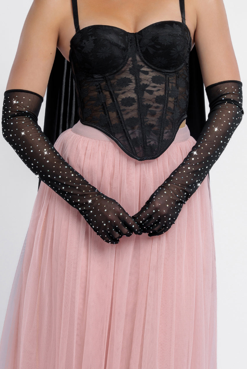 Diamante Embellished Mesh Gloves AC14