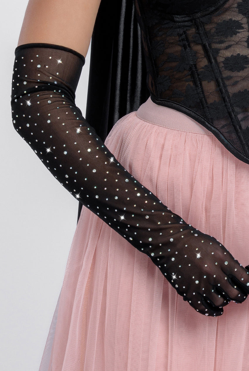 Diamante Embellished Mesh Gloves AC14
