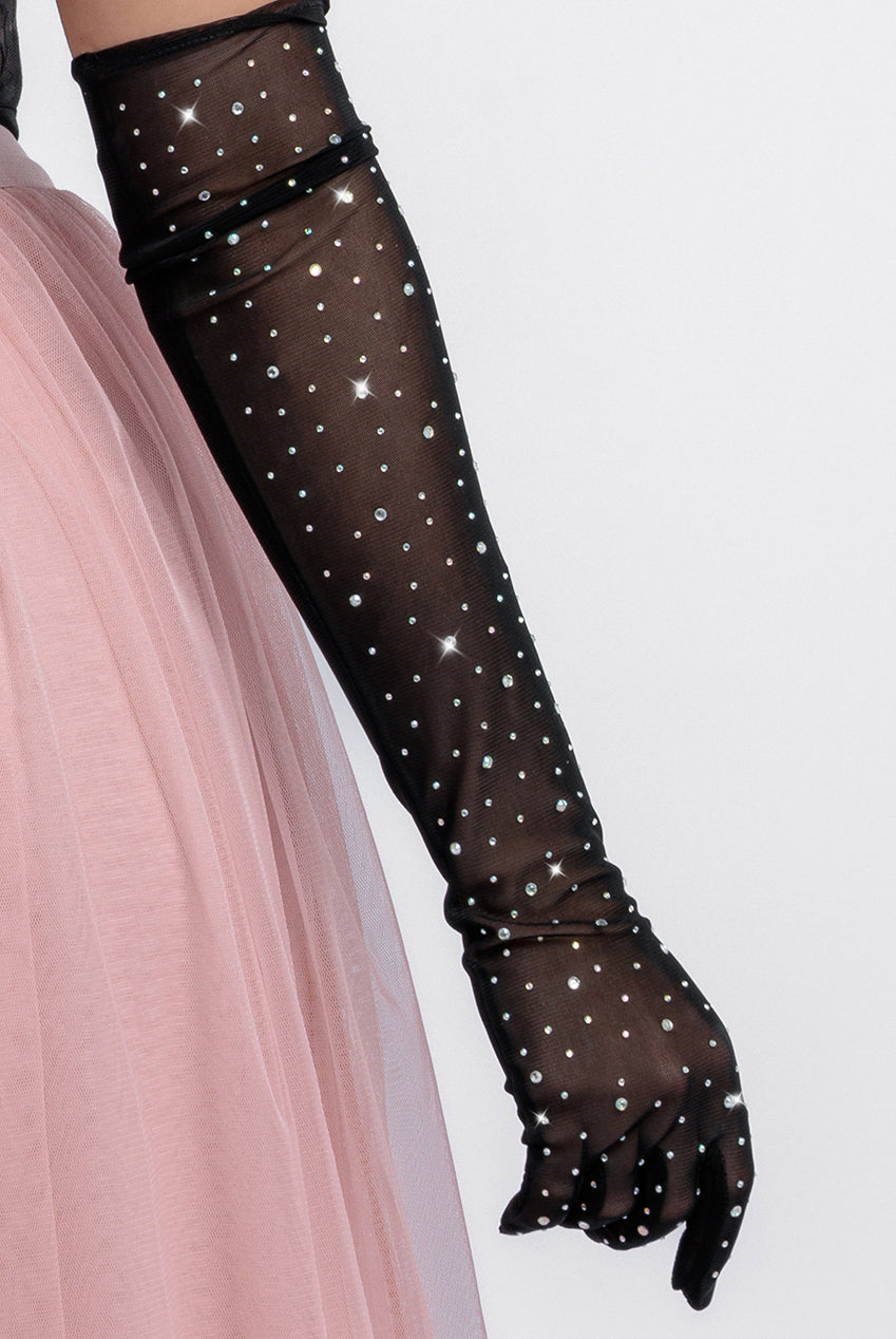 Diamante Embellished Mesh Gloves AC14