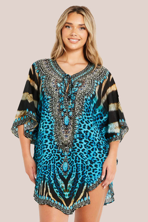 Aftershock London Blue Short Beach Dress Kaftan