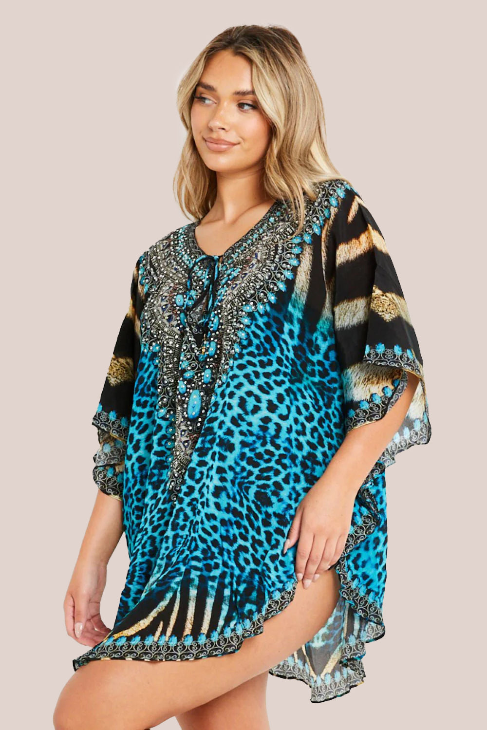 Blue Short Beach Dress Kaftan AL2430