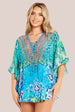 Aqua Blue Floral Short Beach Dress Kaftan by Aftershock London