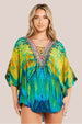 Yellow Blue Short Beach Dress Kaftan by Aftershock London