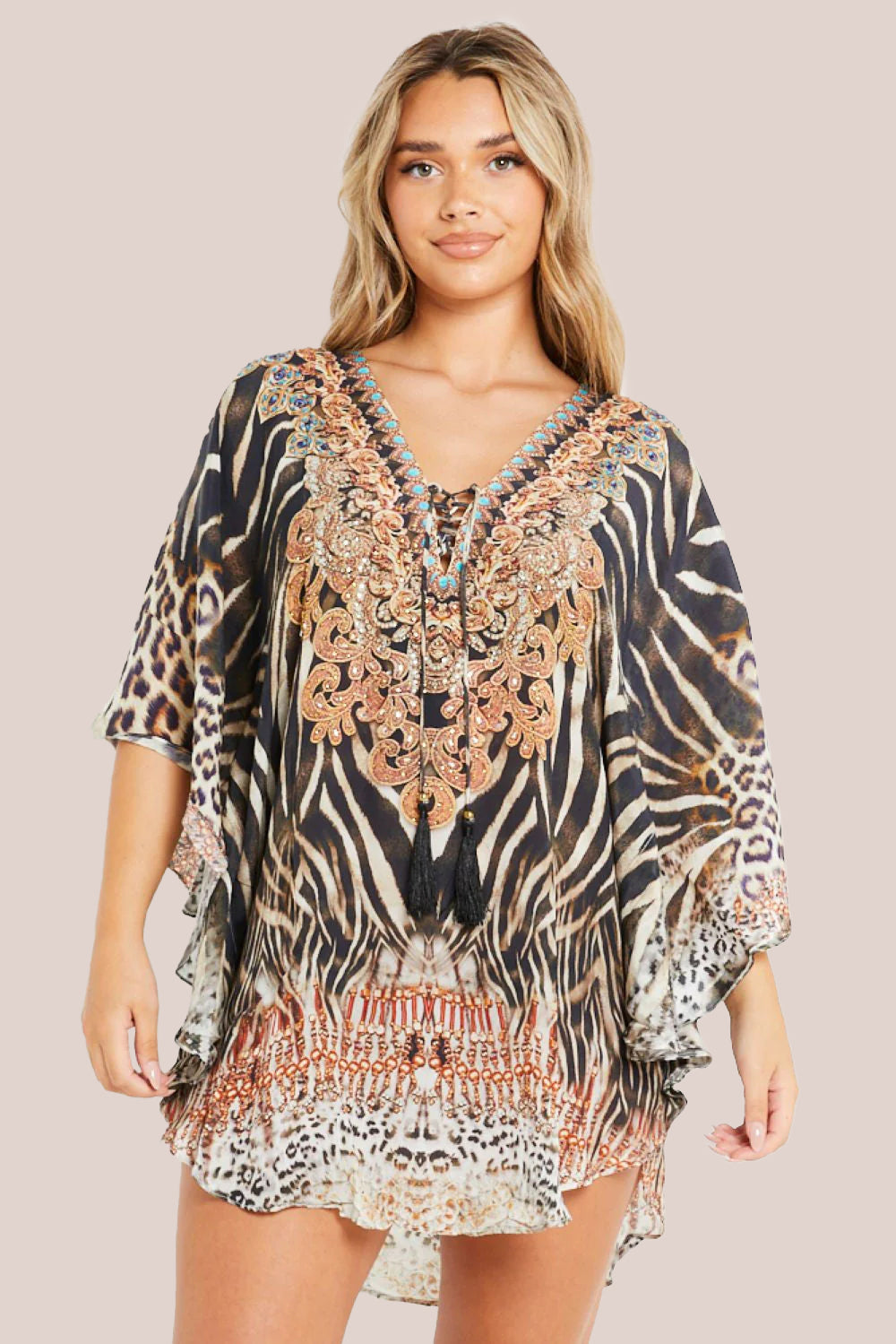 Animal Print Short Beach Dress Kaftan AL2407