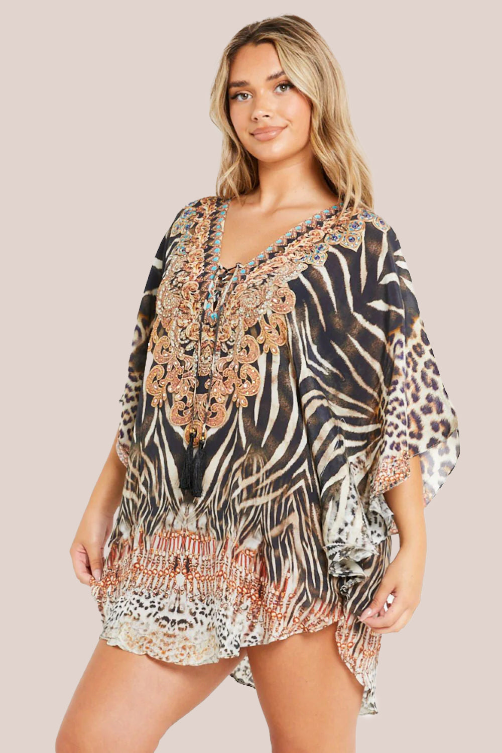 Animal Print Short Beach Dress Kaftan AL2407