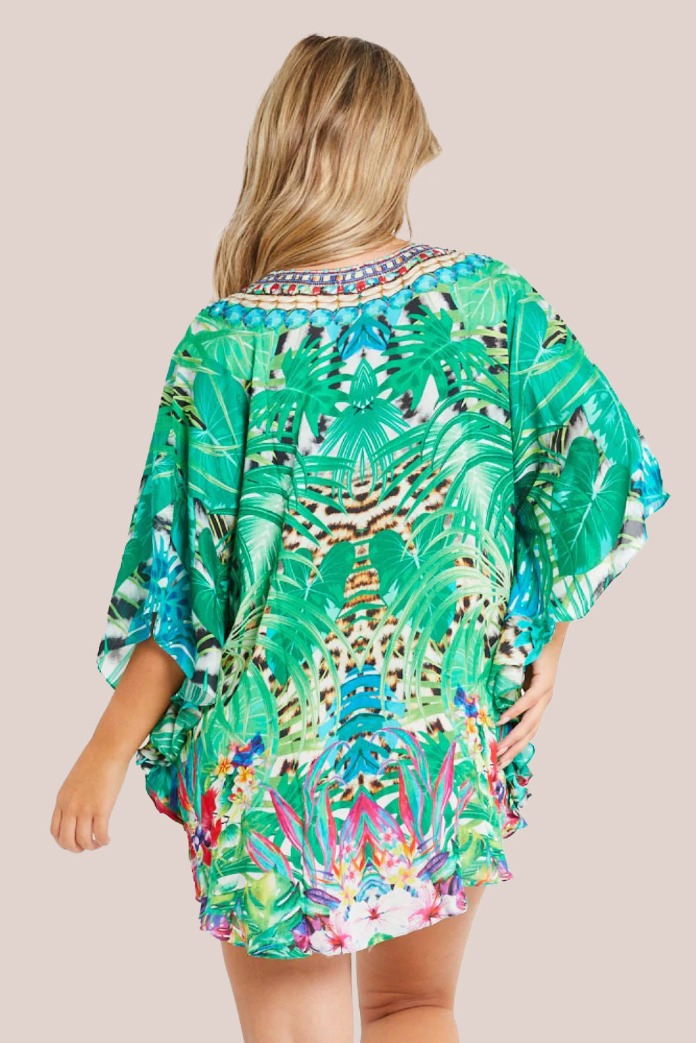 Tropical Green Short Beach Dress Kaftan AL2416