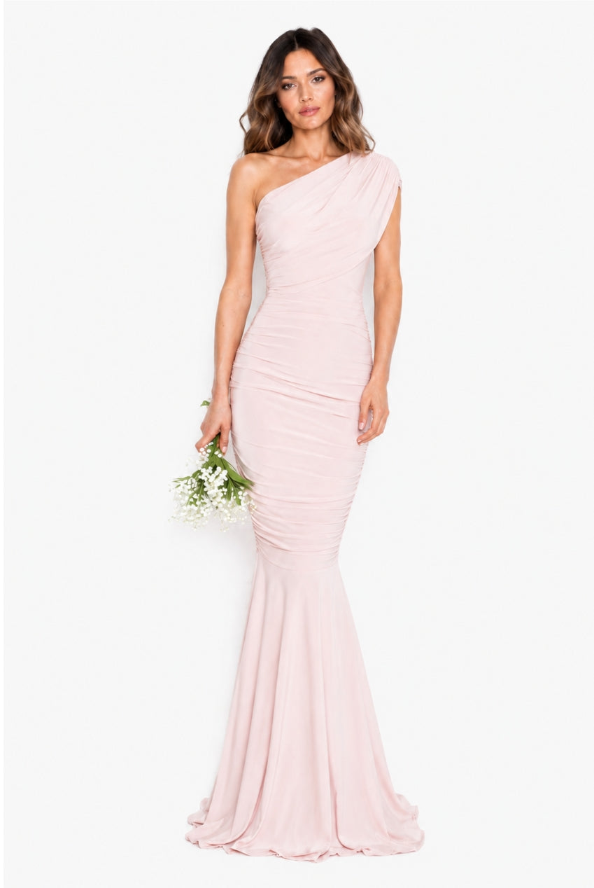 Alice Blush Pink One Shoulder Bridesmaids Occasion Maxi Dress HG-BLUSH-ALICE