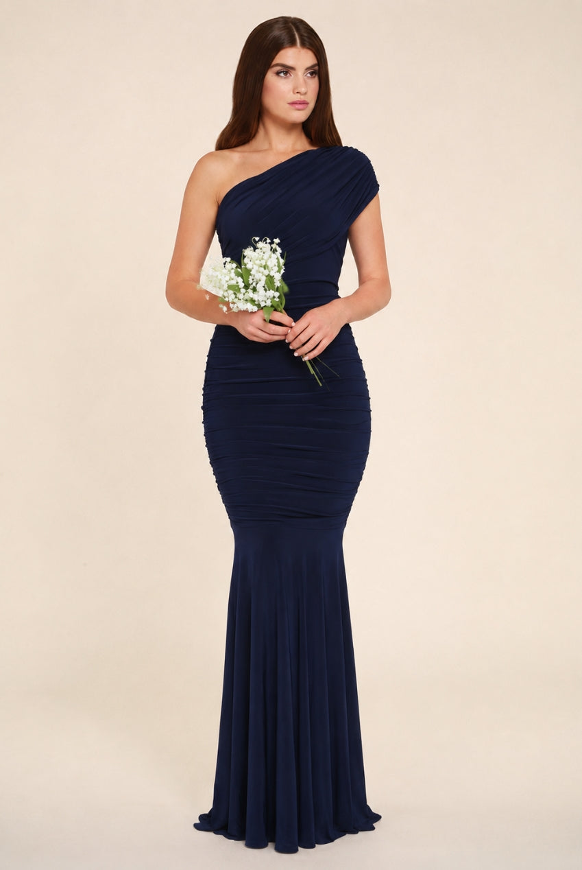 Alice Navy One Shoulder Bridesmaids Occasion Maxi Dress HG-ALICE-BRIDESMAID
