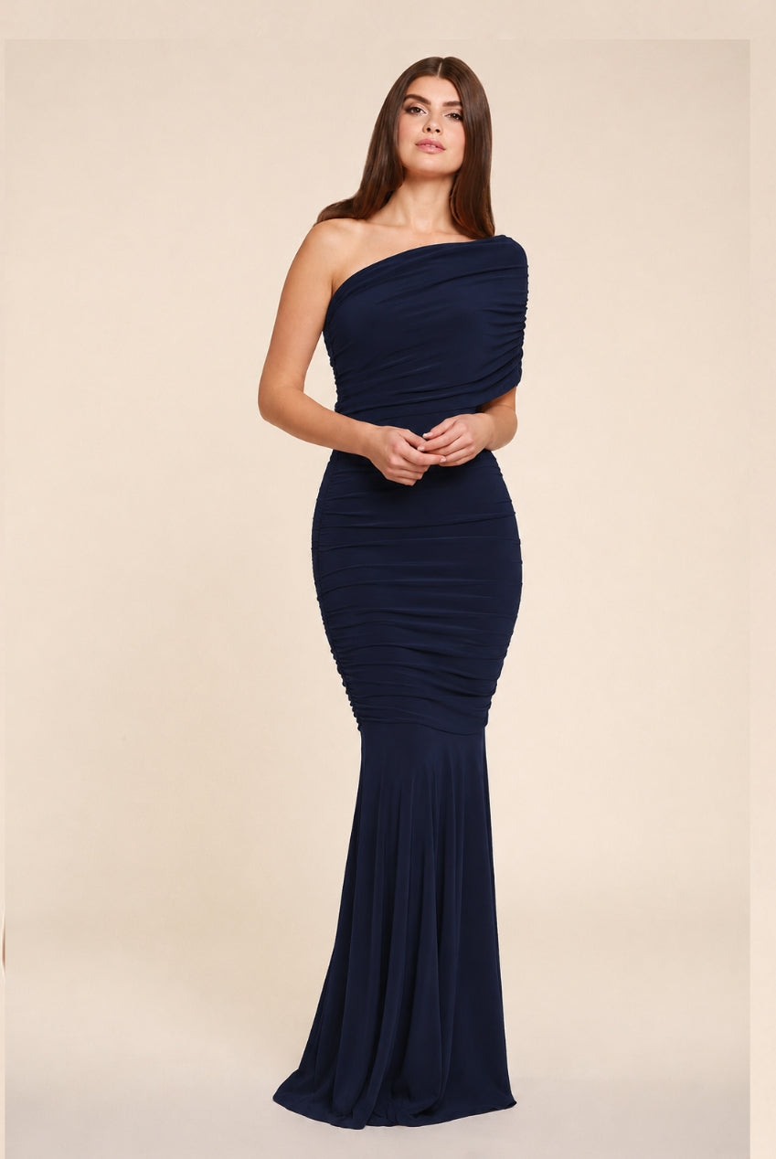 Alice Navy One Shoulder Bridesmaids Occasion Maxi Dress HG-ALICE-BRIDESMAID