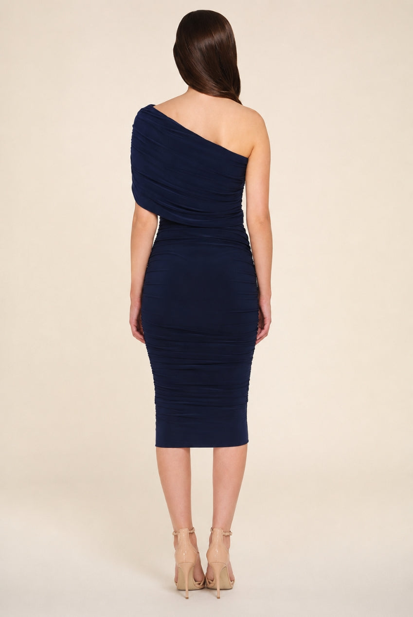 Alice Navy One Shoulder Midi Dress HG_ALICE