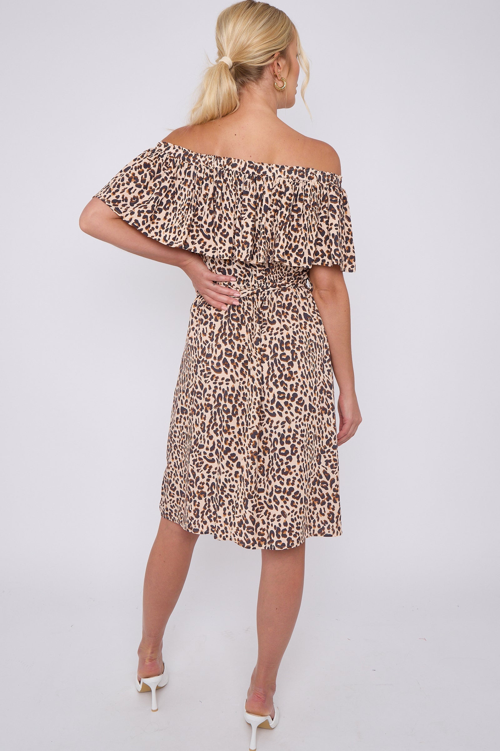 Tan Leopard Print Bardot Mini Dress LS-2411S-KB2