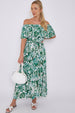 LOVE SUNSHINE Green Leaf Floral Print Bardot Maxi Dress