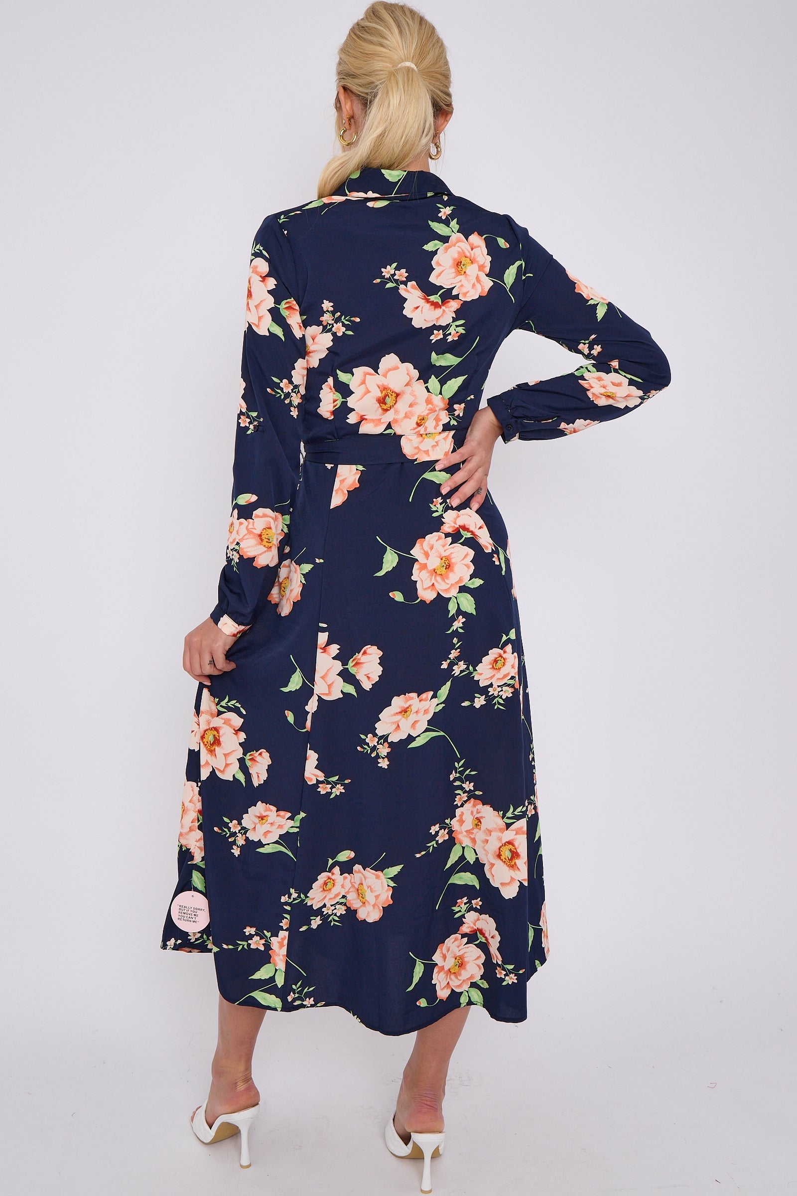 Navy Floral Print Midaxi Shirt Dress LS-2037-C117