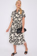 LOVE SUNSHINE Black Floral Print Short Sleeve Midi Shirt Dress