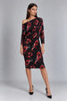 Aubrey Black Red Bardot Batwing Floral Midi Dress by Honor Gold