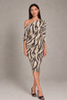 Aubrey Zebra Animal Print Batwing Off The Shoulder Midi Dress by Honor Gold