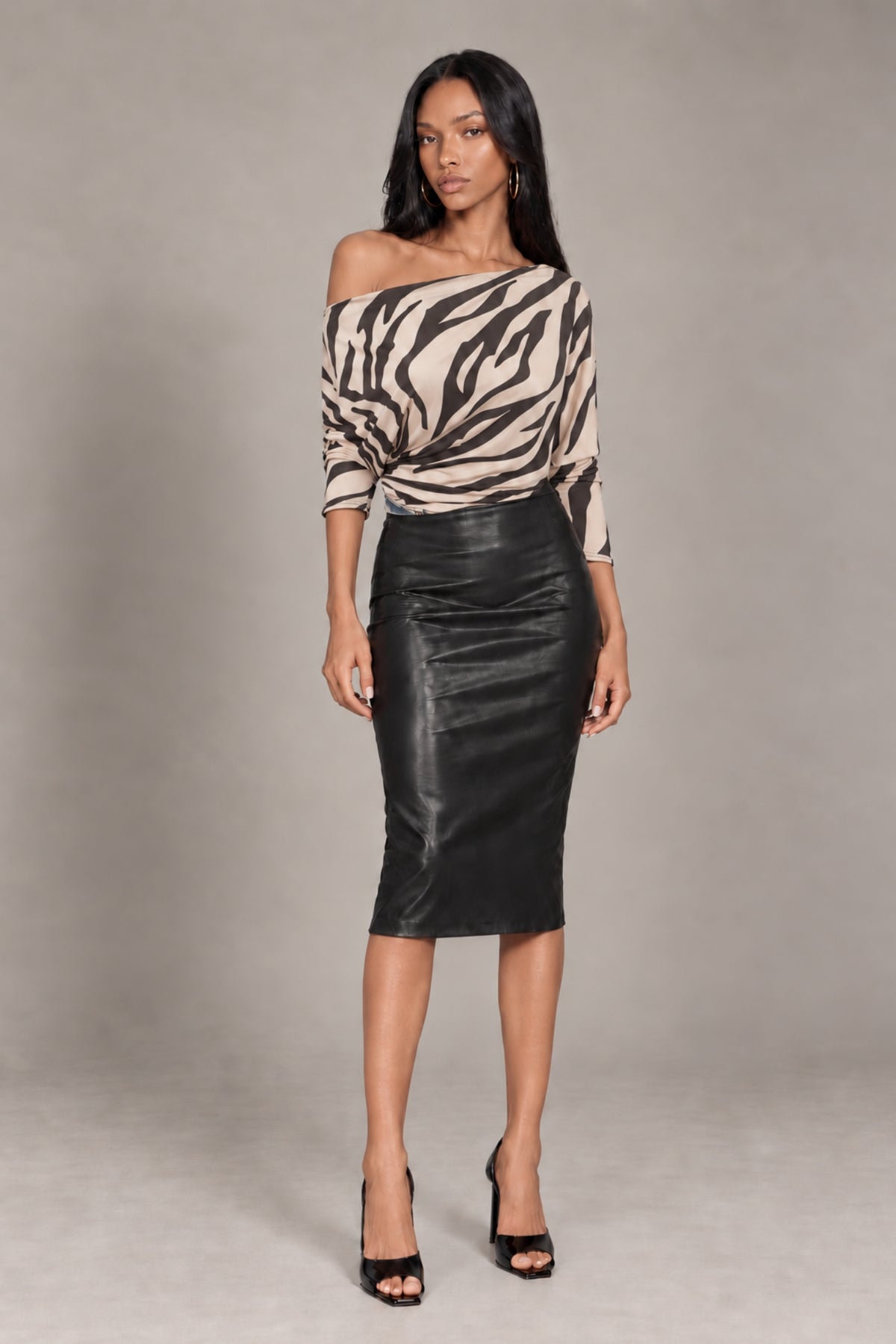 Aubrey Zebra Animal Print Batwing Off The Shoulder Top AUBREY-ZEBRA-BATWING-TOP