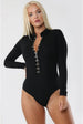 Black High Neck Long Sleeve Hook And Eye Bodysuit by Avinci