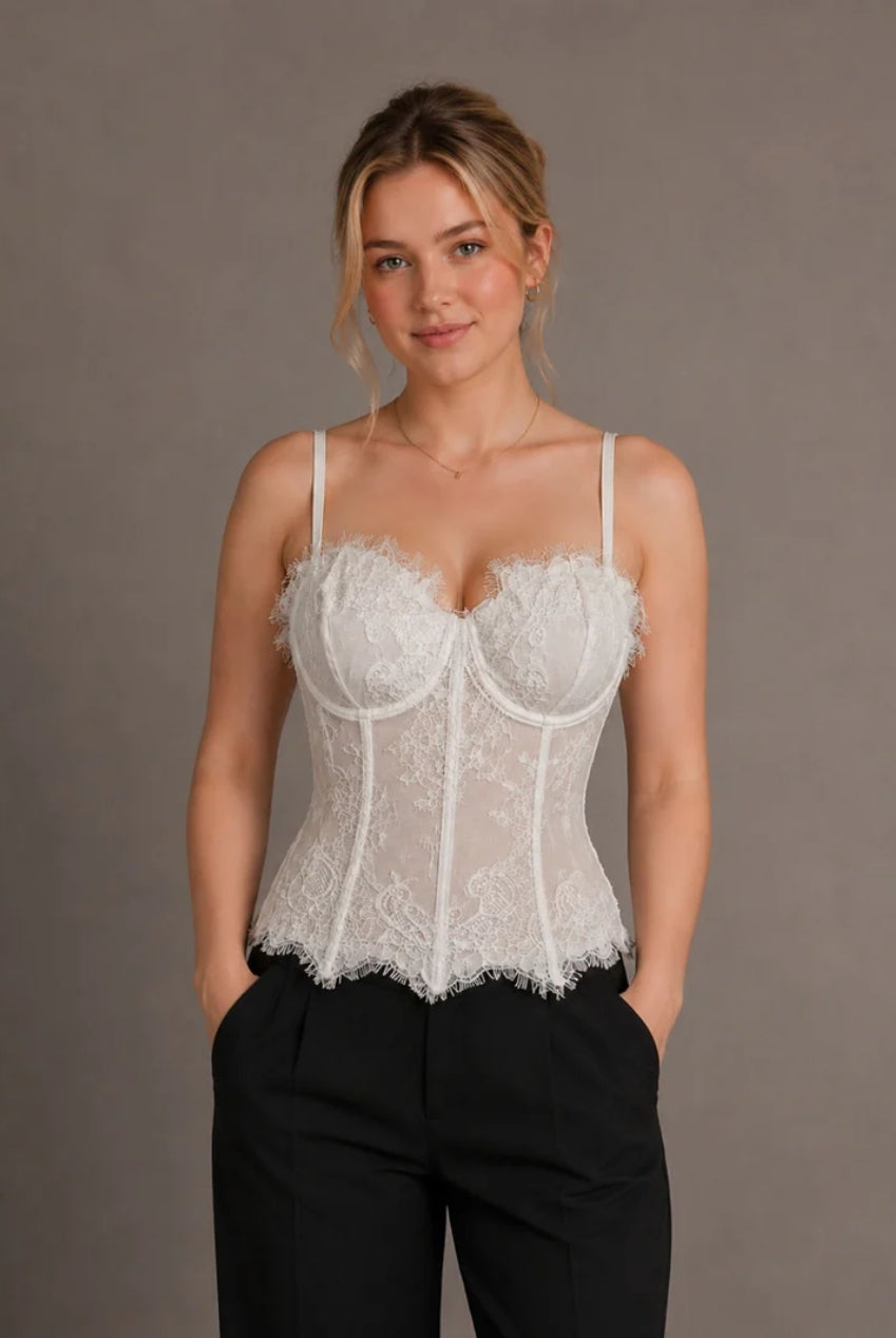 Ivory Lace Corset Cami Top AV-9018