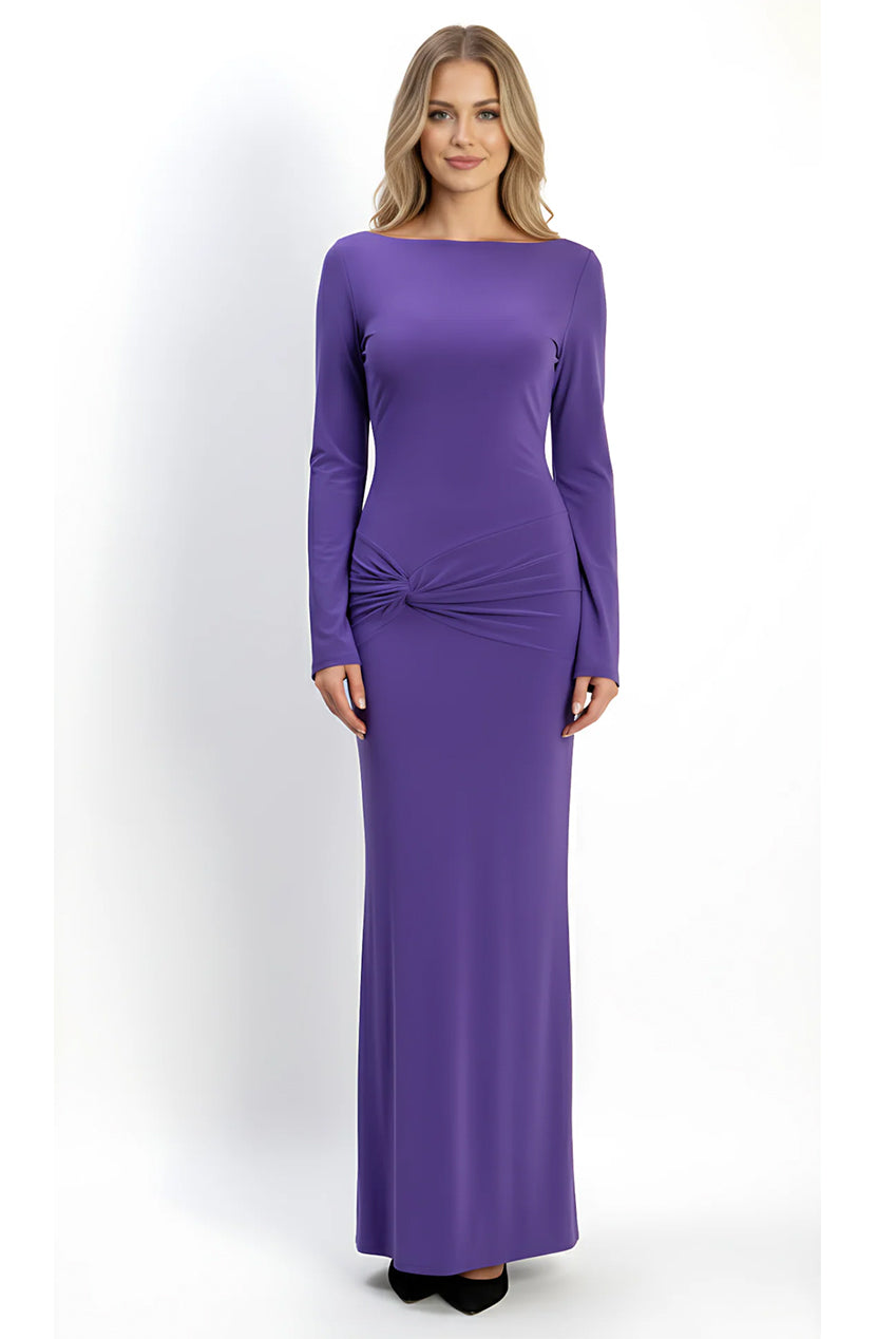 Purple Backless Slinky Knot Waist Bodycon Maxi Dress AV-NDR1419PPL