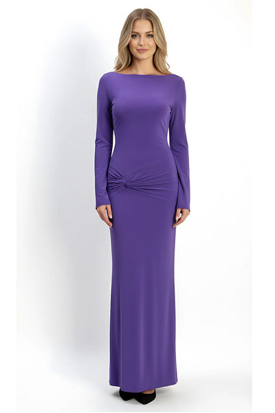 Purple - Purple Backless Slinky Knot Waist Bodycon Maxi Dress by Avinci