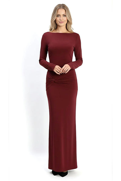 Wine - Wine Backless Slinky Knot Waist Bodycon Maxi Dress by Avinci