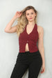 Wine Crepe Style Sleeveless Crop Halter Top by Avinci