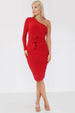 Avinci Red One Shoulder Ruched Slinky Midi Dress