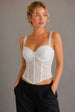 White Lace Corset Top With Adjustable Lace-Up Back by Avinci