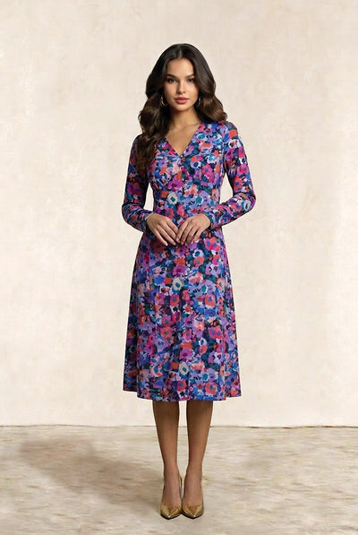 Multi - Floral Printed Button Front Satin Midi Dress In Multi by Chi Chi London