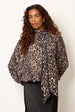 Leopard Diamante Tie Neck Puffball Blouse by Blue Vanilla