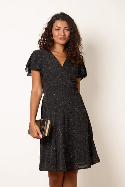 Black - Diamante Wrap Dress by Blue Vanilla