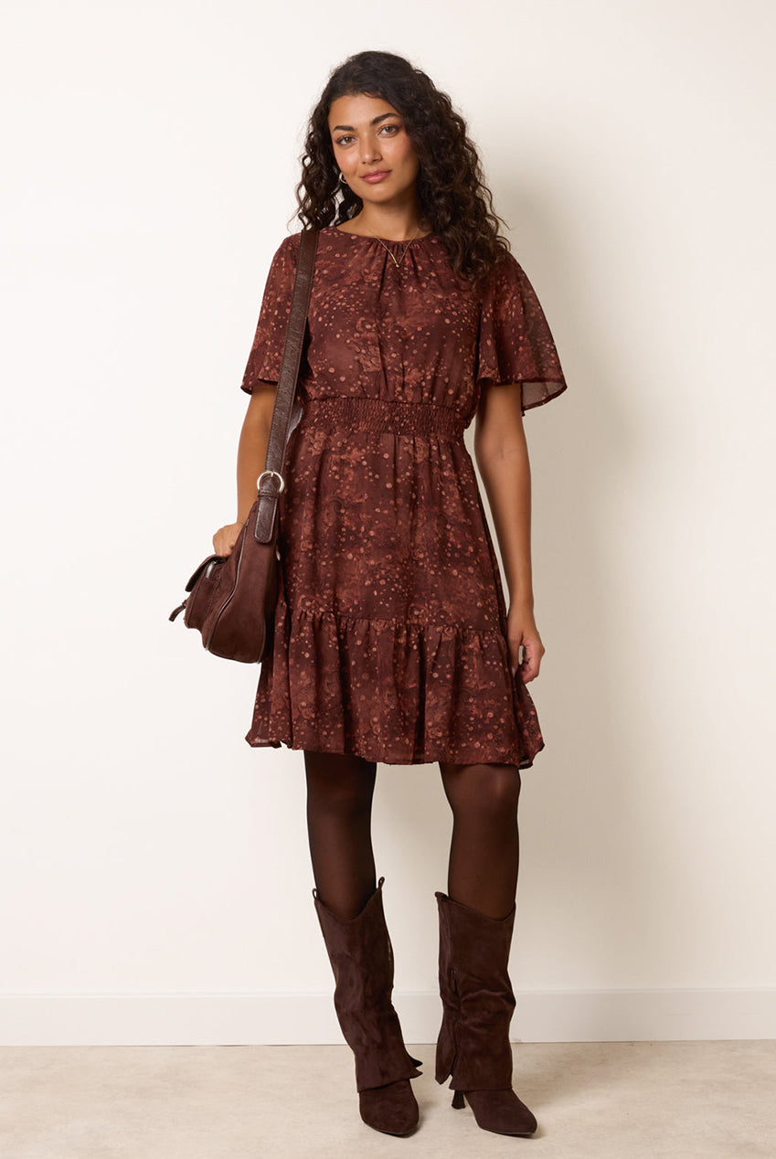 Crew Neck Frill Sleeve Mini Dress AW26052B030
