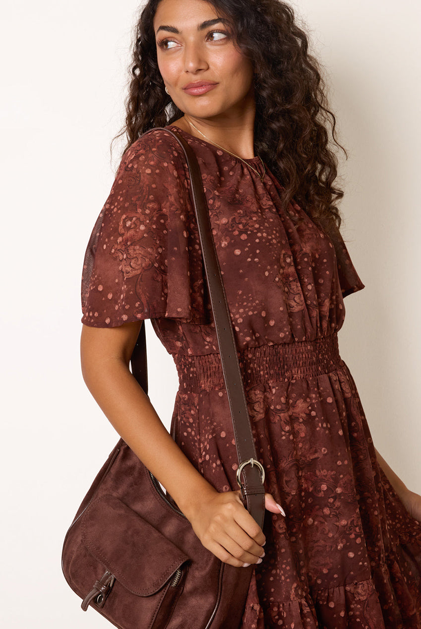 Crew Neck Frill Sleeve Mini Dress AW26052B030