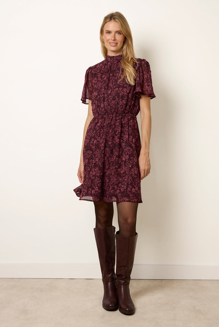High Neck Floral Metallic Mini Dress AW26069B063