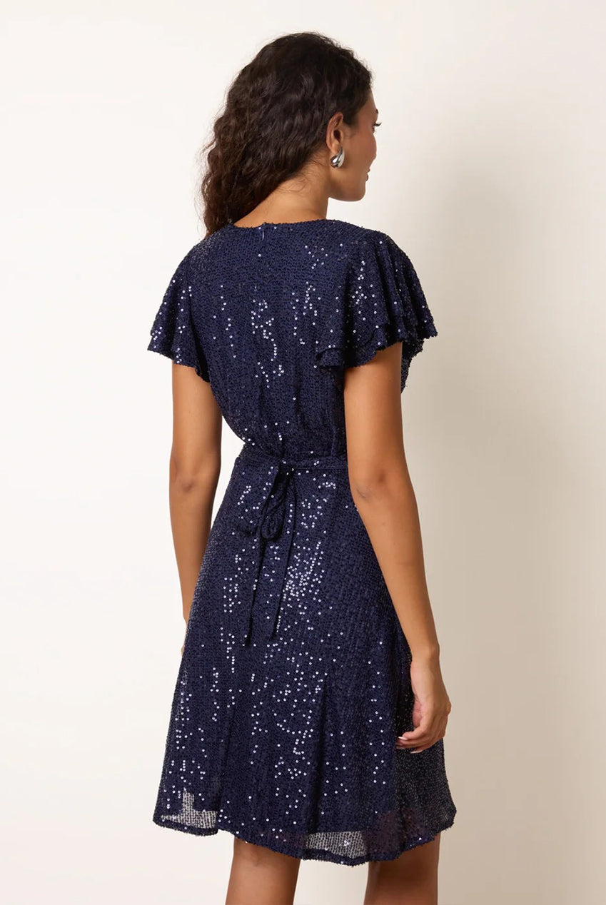 Sequin Wrap Double Frill Sleeve Dress AW26070B008