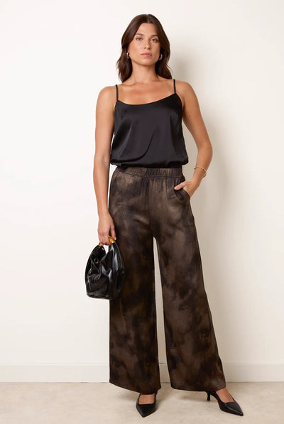 Brown - Elastic Waist Printed Trousers by Blue Vanilla
